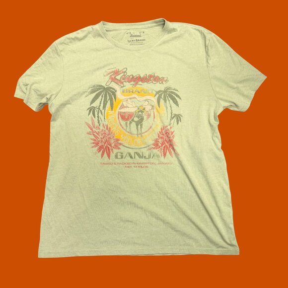 Lucky Brand “Kingston Ganja” Graphic Tee – XL | Vintage Washed Green Reggae - Picture 3 of 10